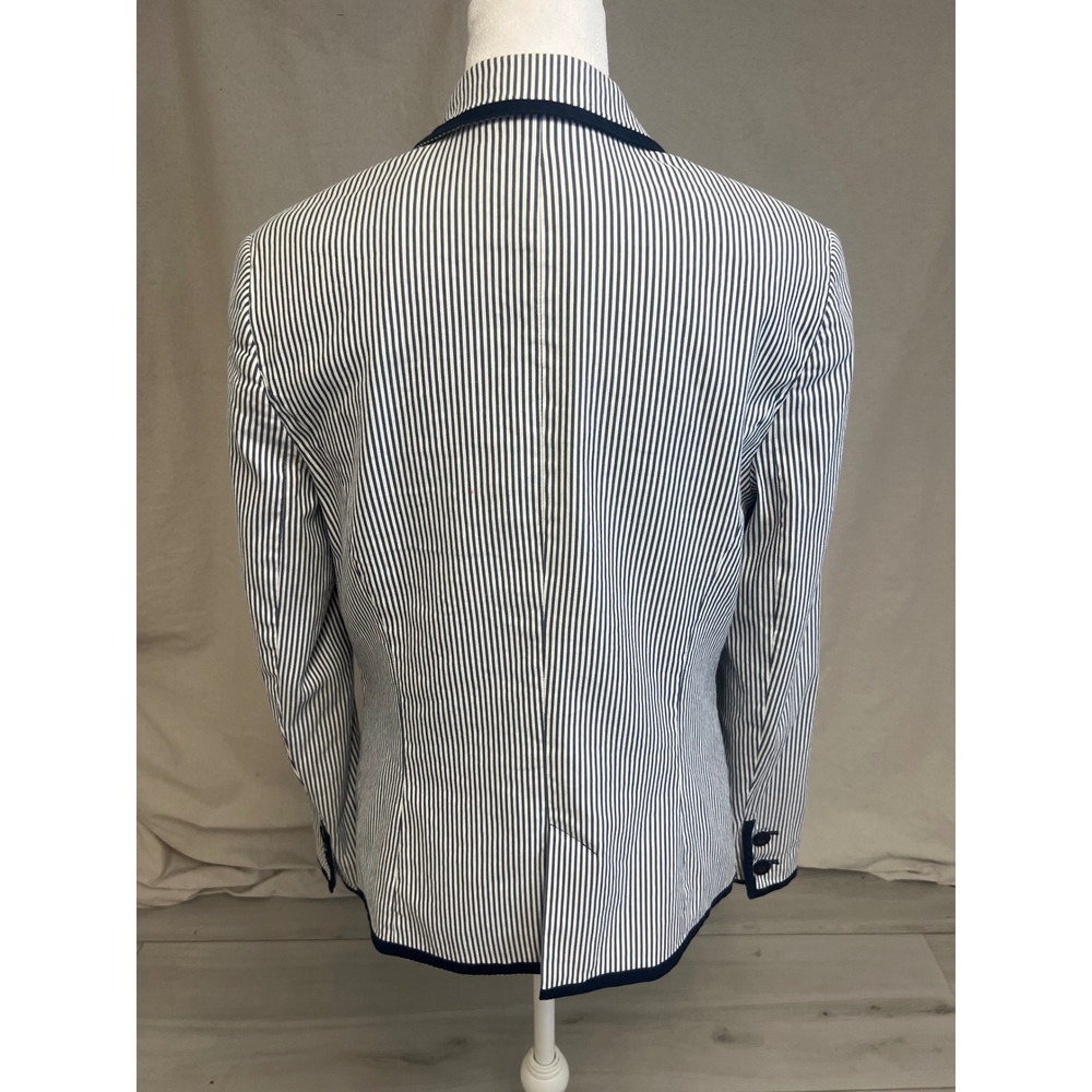 Peck & Peck Blazer Seersucker Striped Navy White Sz 8 Nautical Preppy Coastal - Picture 4 of 8